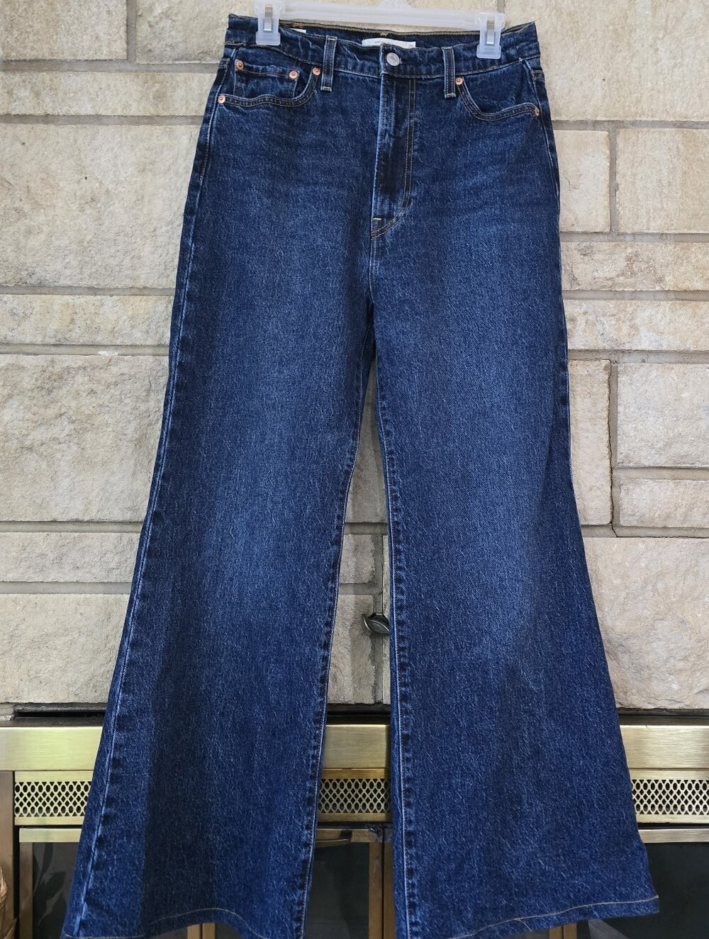 Levi's Premium Ribcage Bell Super High Rise Flare Jeans Dark Wash 29x32 Big E